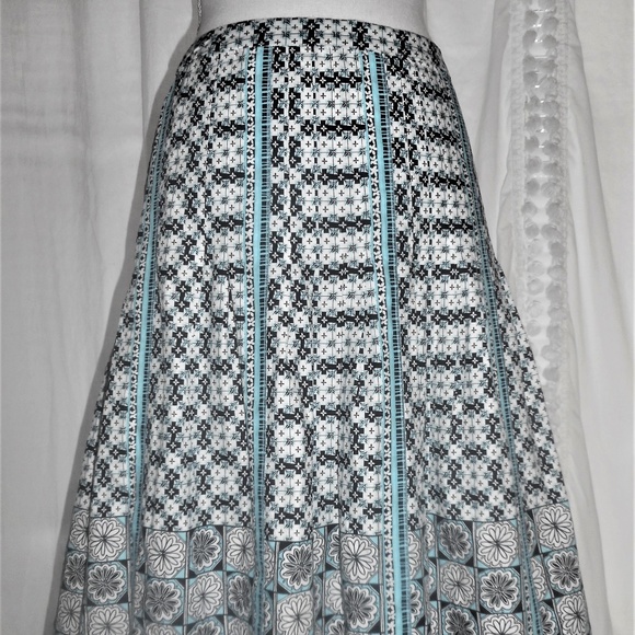 Ann Taylor Loft Blue Print Cotton A-Line Skirt 2 - Picture 1 of 5